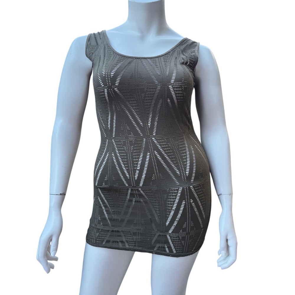 TEMT Mesh Y2K Tank Top Or Dress Army Green Open Knit Boho Goth Grunge Large - Picture 2 of 14